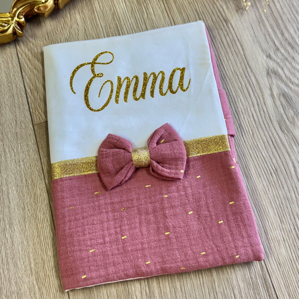 Protège Carnet de Santé A Personnalisé Mauve Or