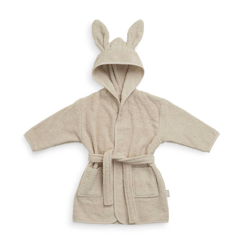 Peignoir bébé en coton éponge nougat avec capuche oreilles