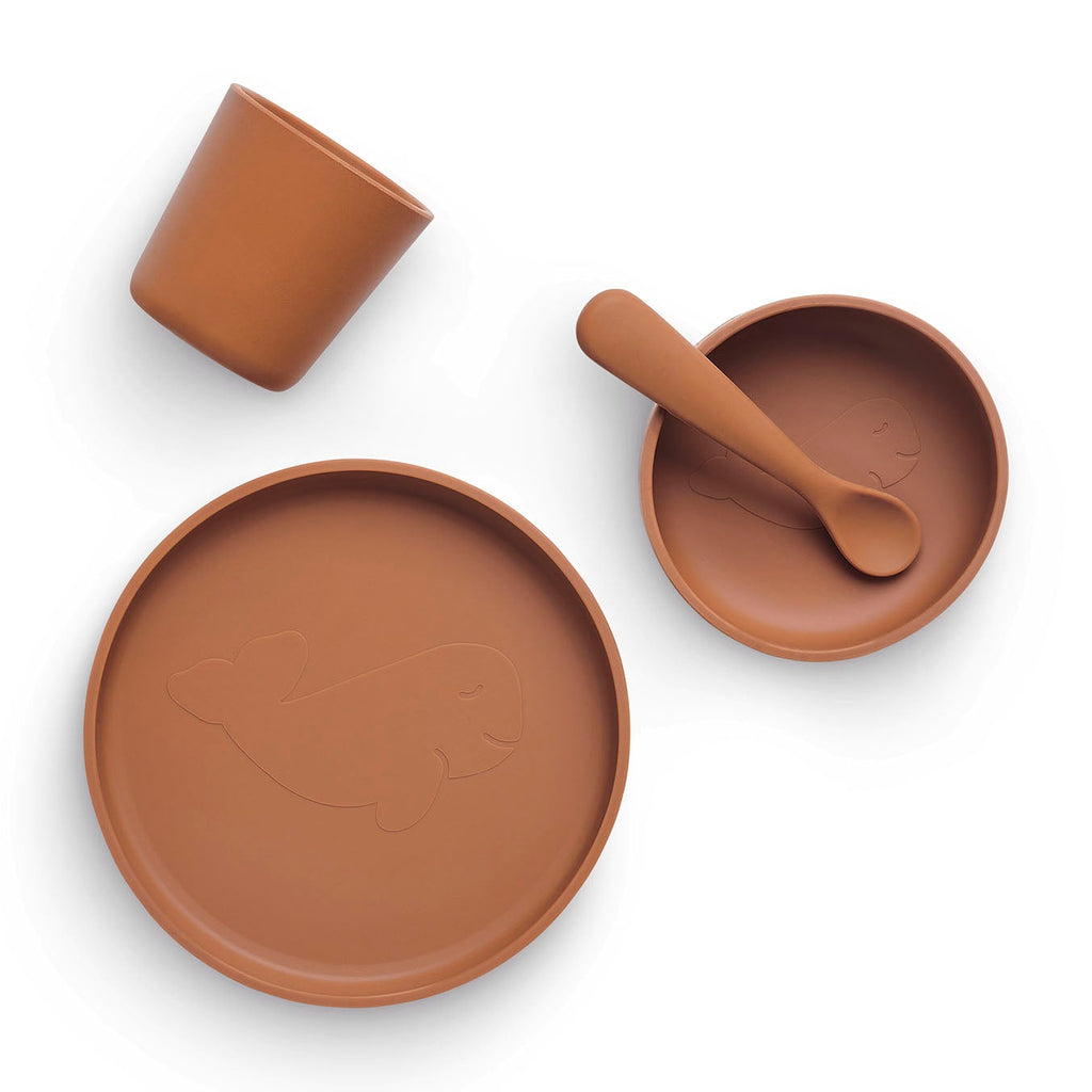 Set de vaisselle bébé en silicone – Caramel – 4 pièces – Jollein