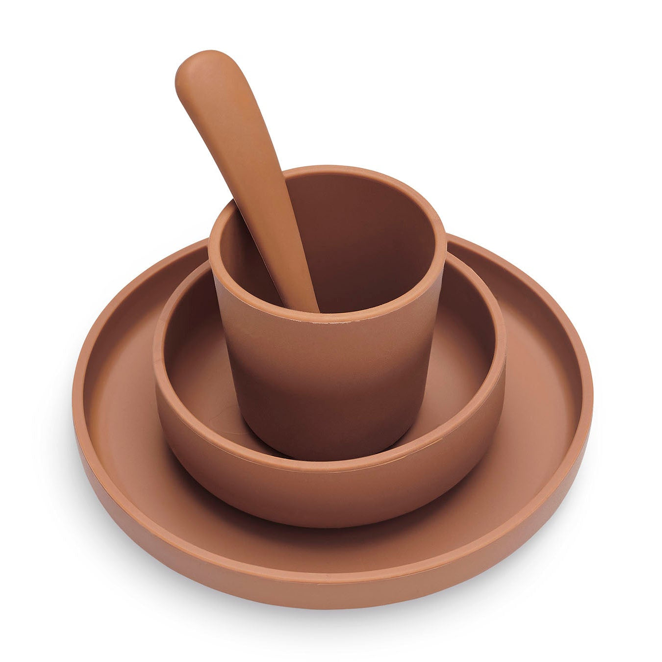 Set de vaisselle bébé en silicone – Caramel – 4 pièces – Jollein