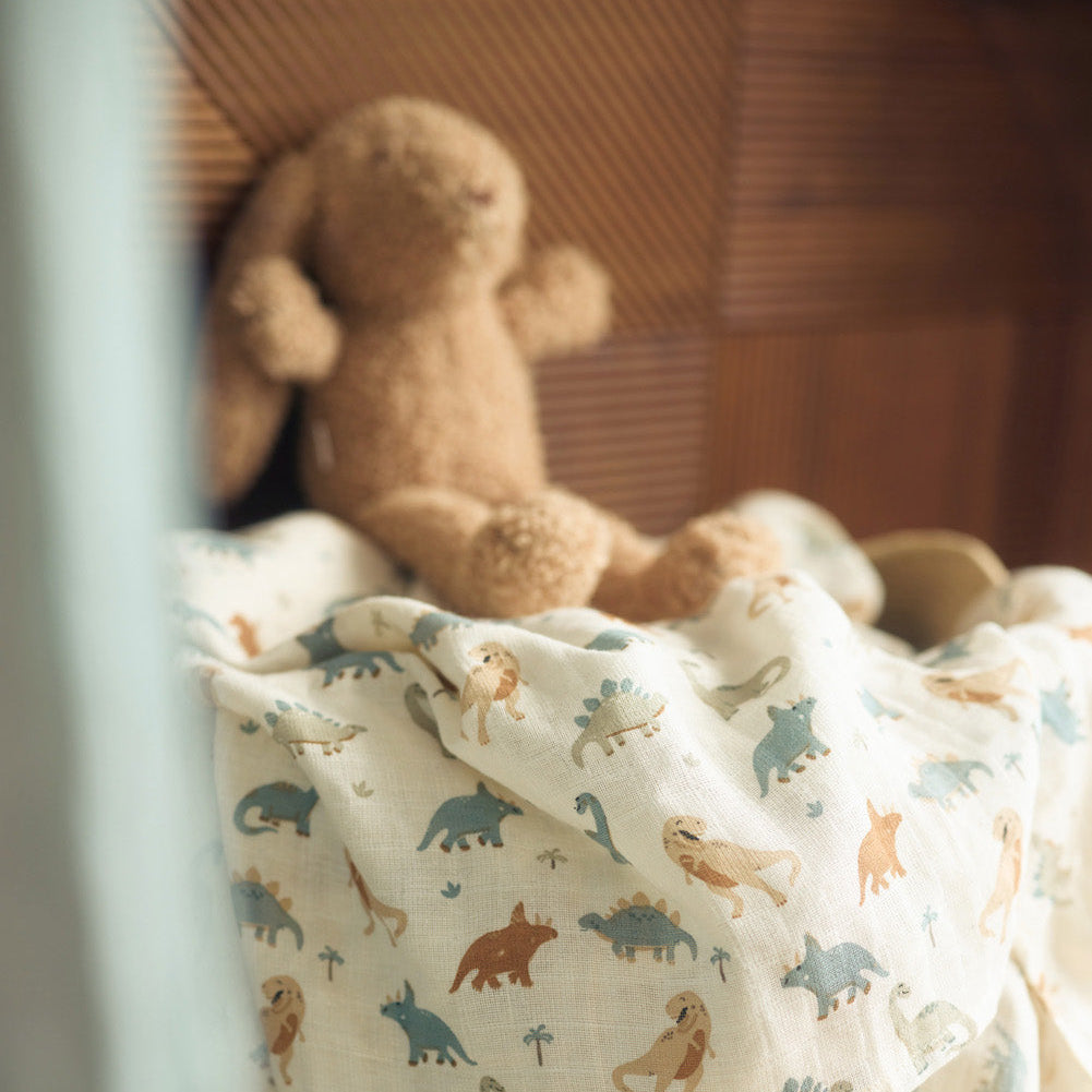 Essentiel bébé gaze coton – imprimé dino