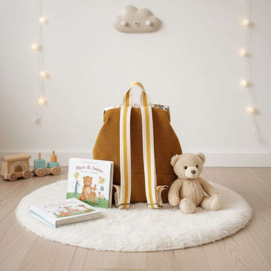 Sac à Dos Enfant Velours Côtelé Moutarde Personnalisé Roman - Maternelle & Crèche