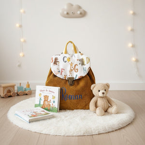 Sac à Dos Enfant Velours Côtelé Moutarde Personnalisé Roman - Maternelle & Crèche